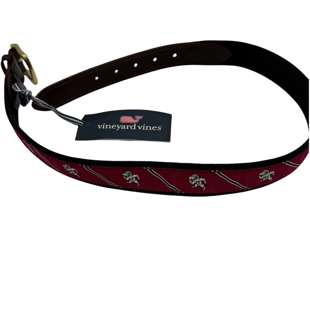 Vineyard Vines Mens Size 30 Bulldog Mascot Canvas Club Belt Maroon Leather New